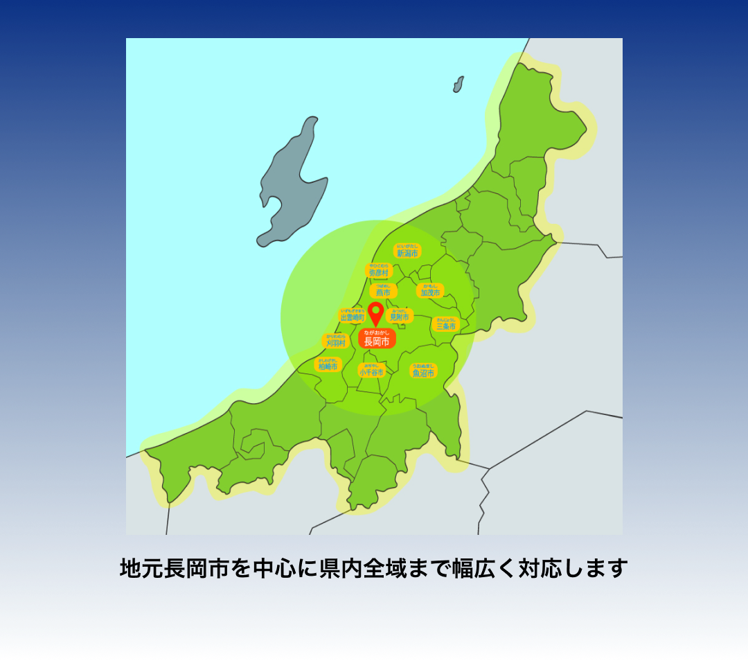 地元長岡市を中心に県内全域まで幅広く対応します